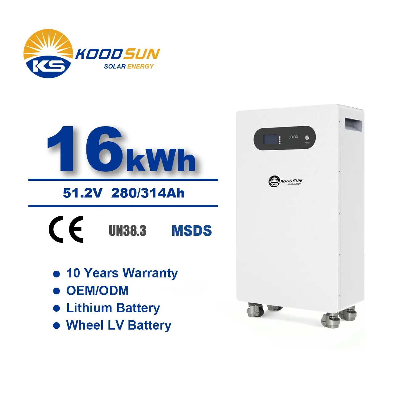 New Design Wholesale Koodsun Large Capacity 16kwh Lithium Ion Battery Lifepo4 Solar Energy Battery for Home Use -Koodsun