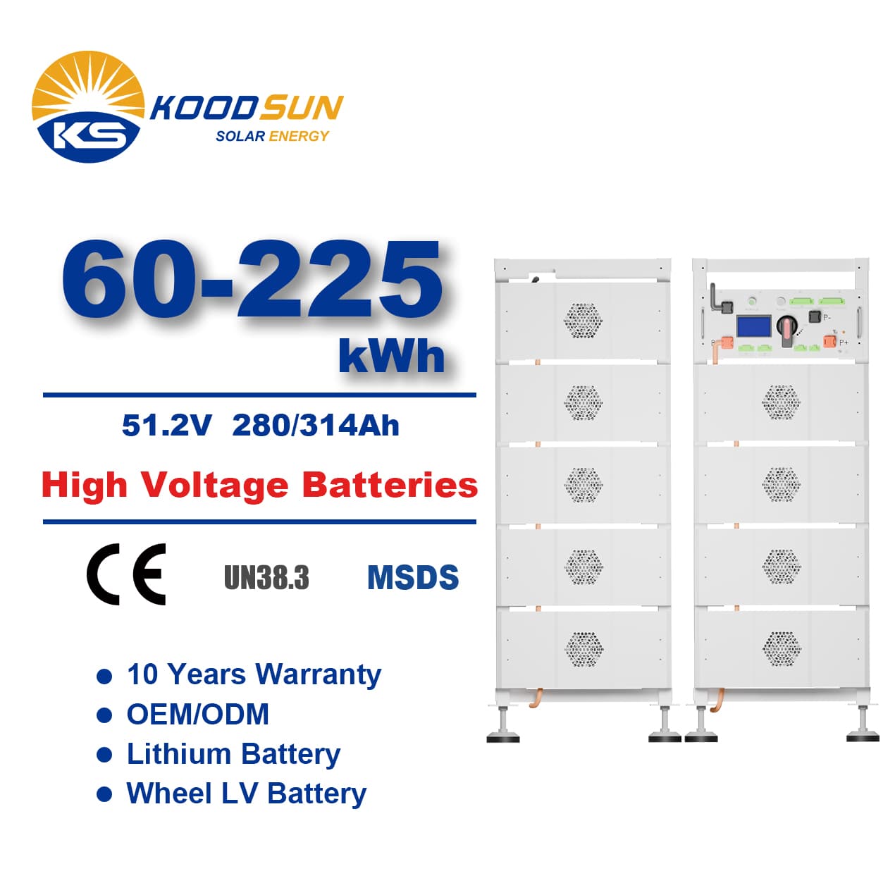 Hot Selling High Voltage Solar Storage Battery 51.2V Lifepo4 Battery 280Ah 314Ah for Solar System -Koodsun